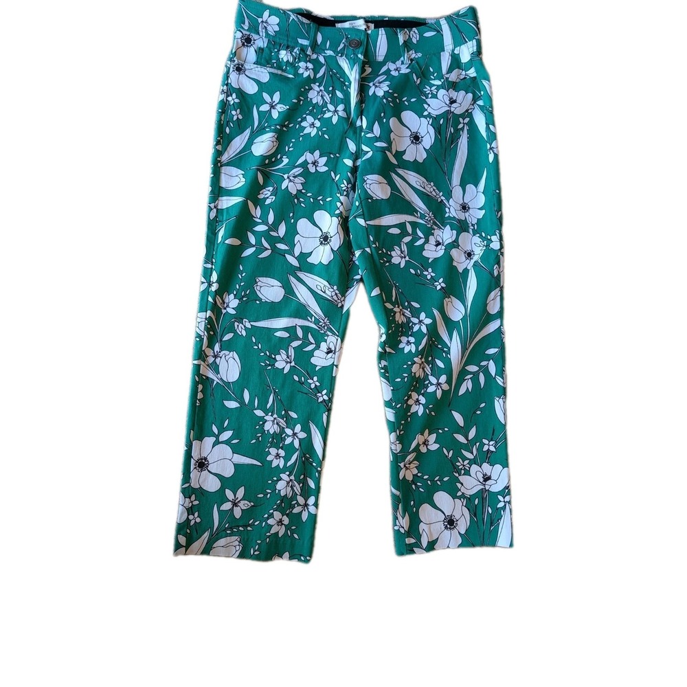 89th & Madison Women's Capris Size 10 Green Floral Pockets Travel Cruising